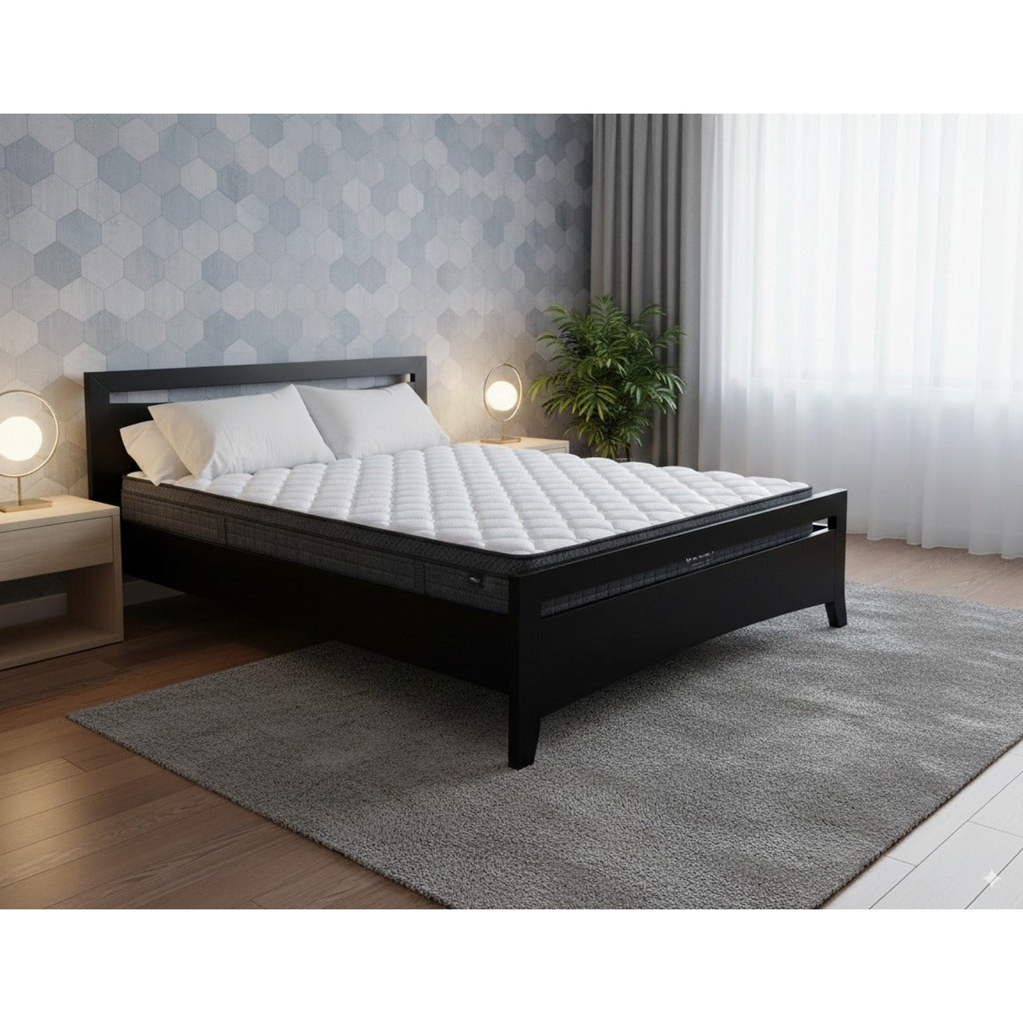 Henley Bed Frame Black + SleepTime Medium Mattress Queen - Side View | Furniture World NZ