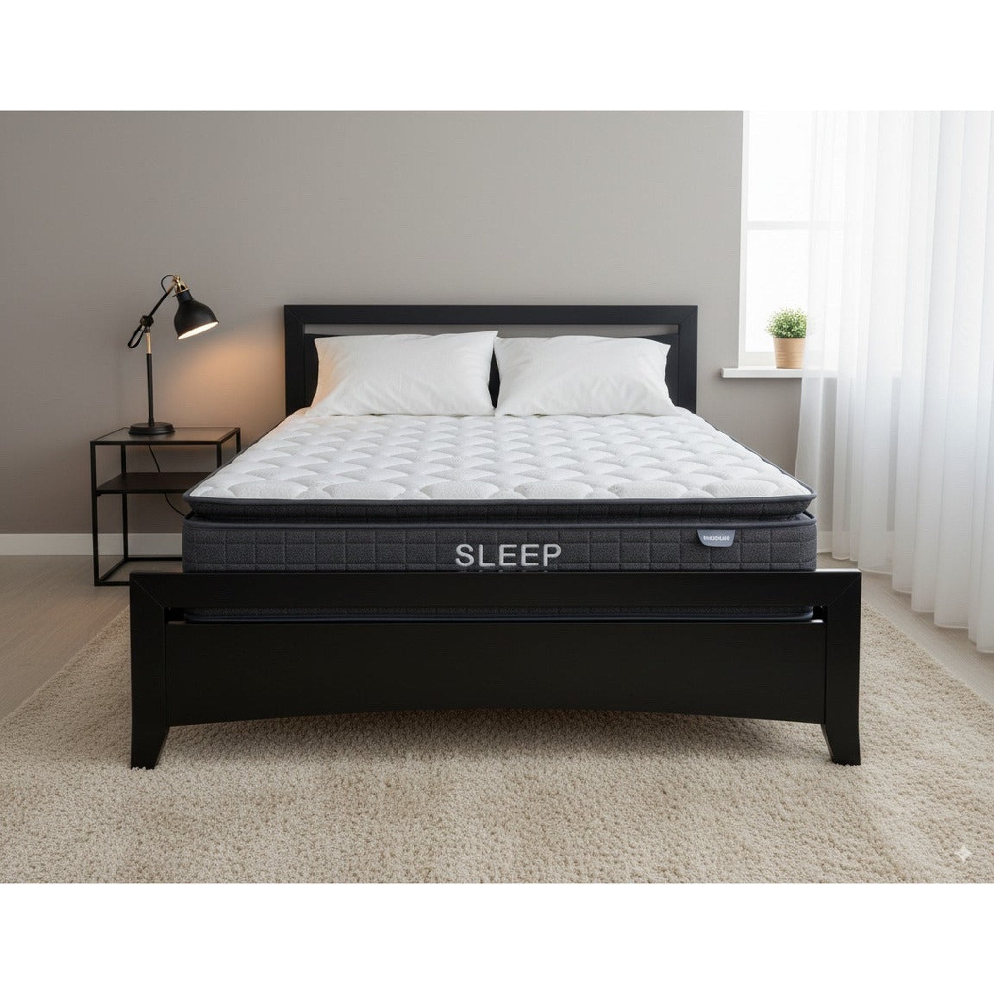 Henley Bed Frame Black + SleepTime X-Firm Mattress Queen - Side View | Furniture World NZ