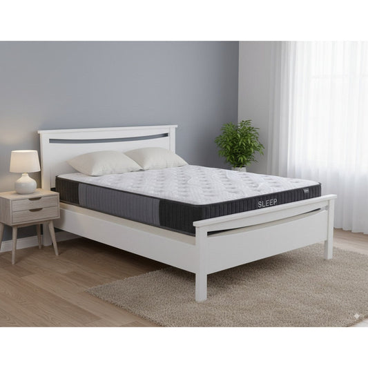 Medallion Bed Frame (White) +SleepTime X-Firm Mattress Queen