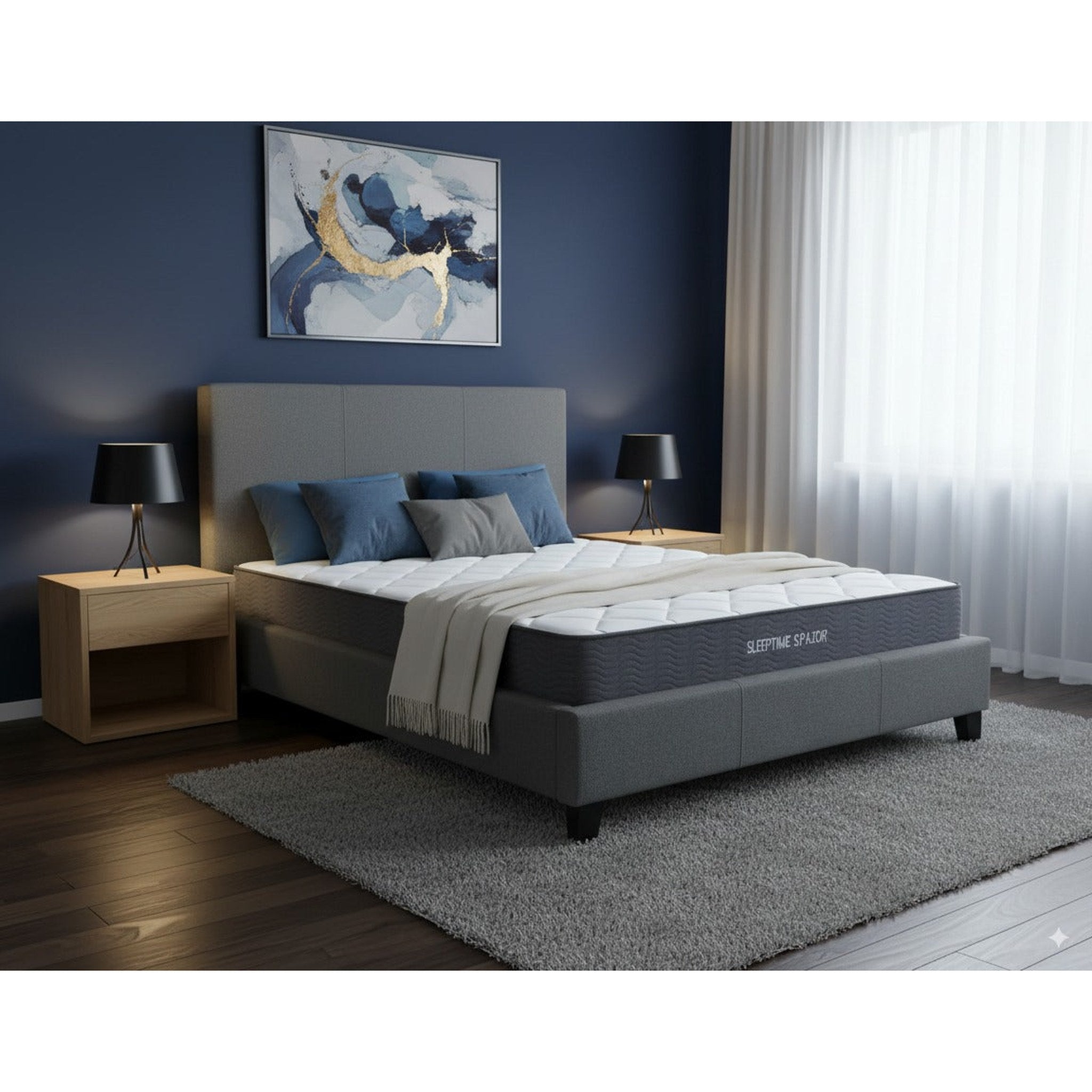 Sleeptime  Bed Frame Linen Grey + Sleeptime Spazor Pocket Spring Mattress