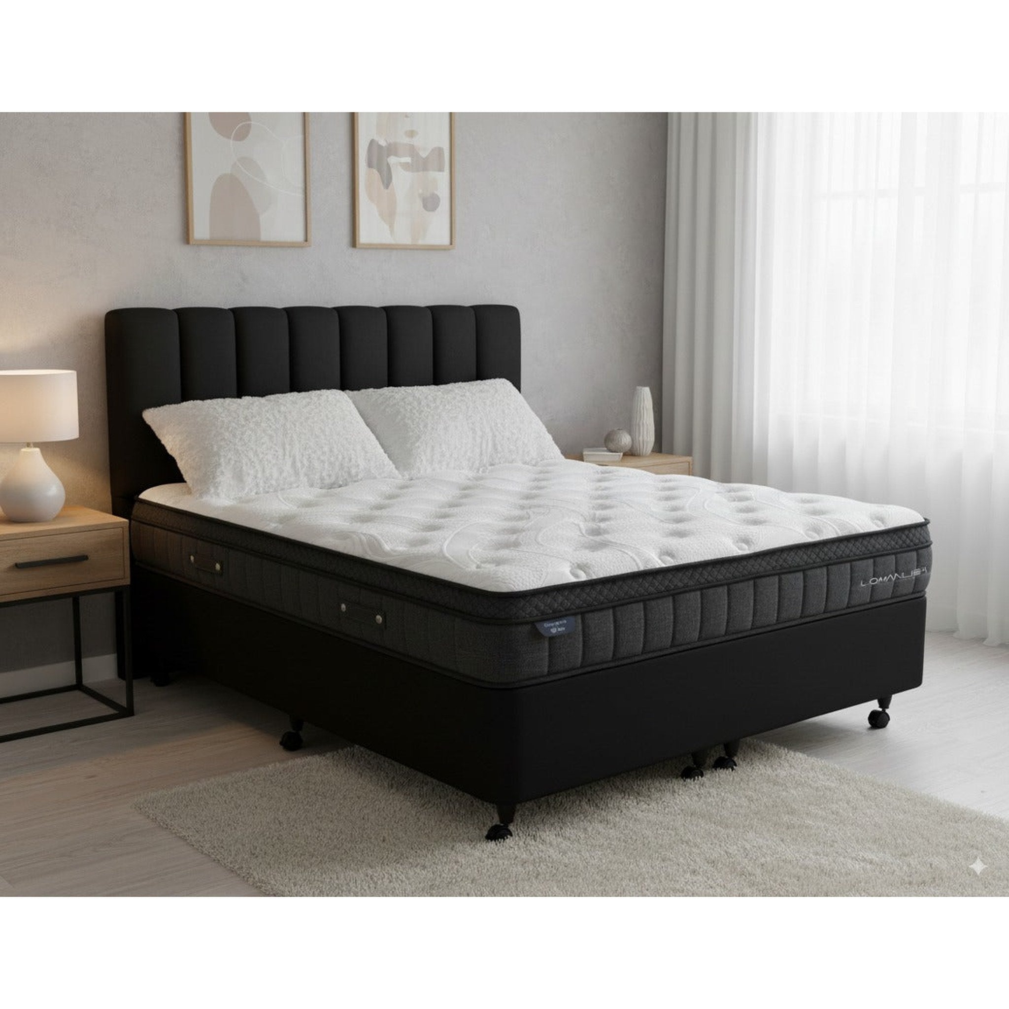 SleepMax PP Pro Mattress + NZ Made Duracast Hotel Bed Base with Casters - Side View | Furniture World NZ