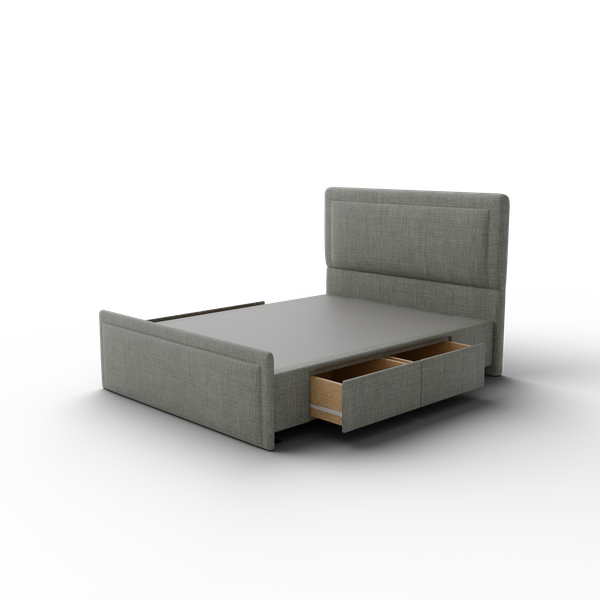 NZ Made Amber Bed Frame With Drawers + Bliss Max Medium Mattress - Side View | Furniture World NZ