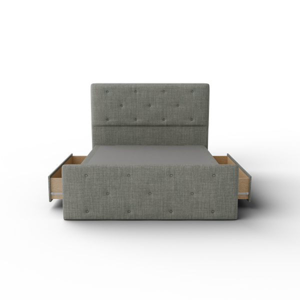 NZ Made Crown Bed Frame With Drawers + Bliss Max Medium Mattress - Side View | Furniture World NZ