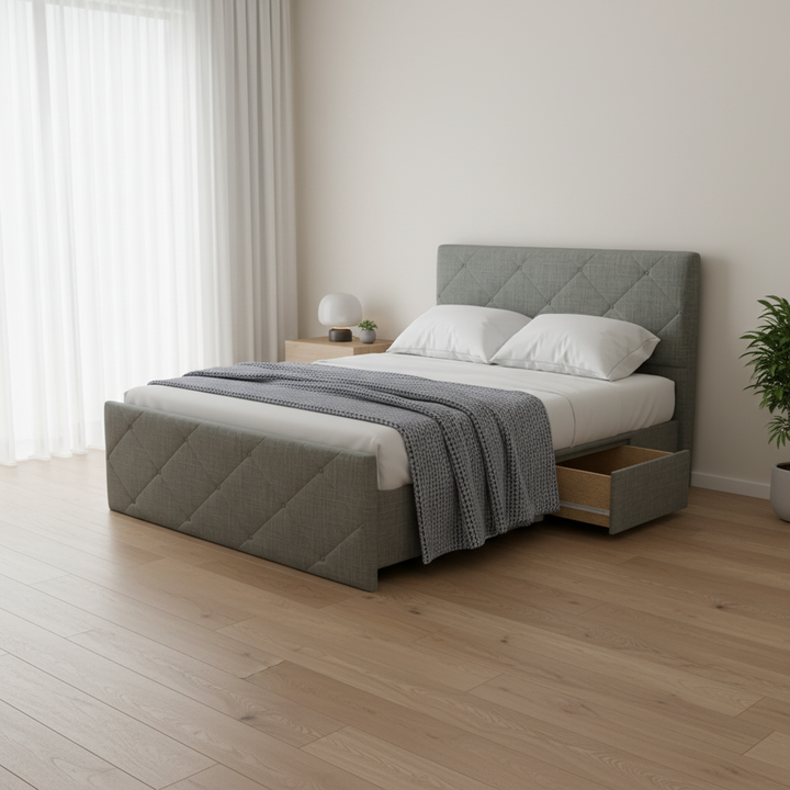 NZ Made Crystal Bed Frame With Drawers + Bliss Max Medium Mattress | Furniture World NZ