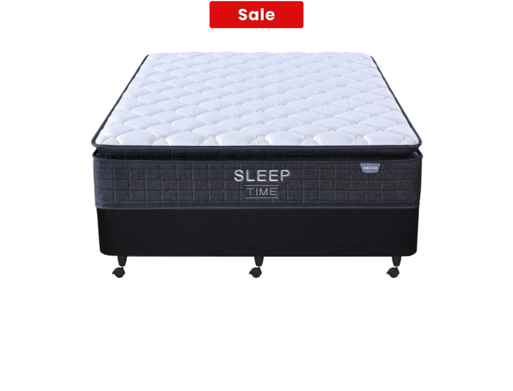 SleepTime Medium Mattress + NZ Made Duracast Hotel Bed Base with Casters Black / Queen