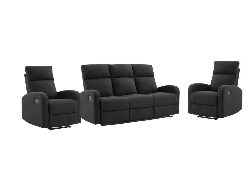 Suprecoz 3Rr + R Recliner Suite Linen Fabric Black