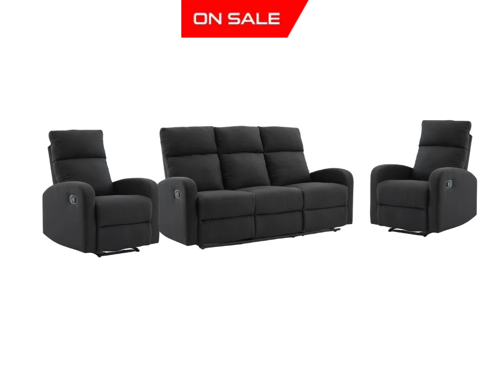 Suprecoz 3Rr + R Recliner Suite Linen Fabric Black