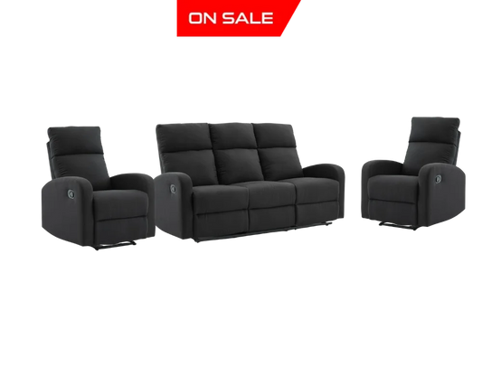 Suprecoz 3Rr + R Recliner Suite Linen Fabric Black