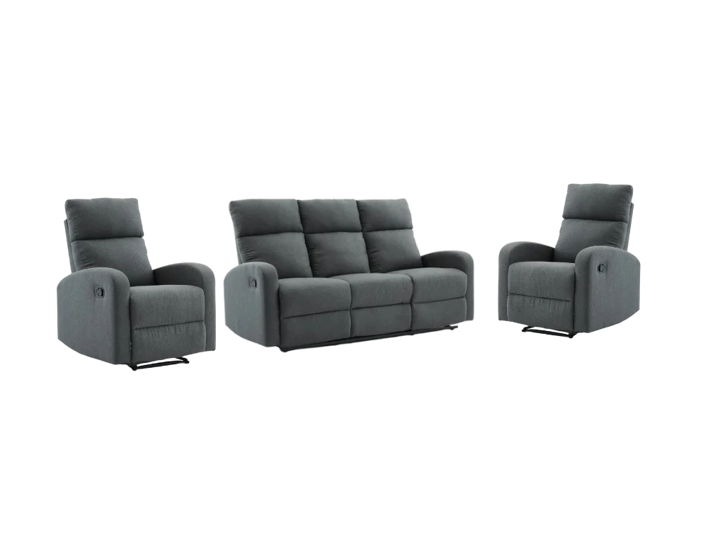 Suprecoz 3Rr + R Recliner Suite Linen Fabric Dark Grey