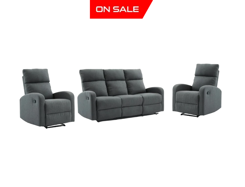 Suprecoz 3Rr + R Recliner Suite Linen Fabric Dark Grey