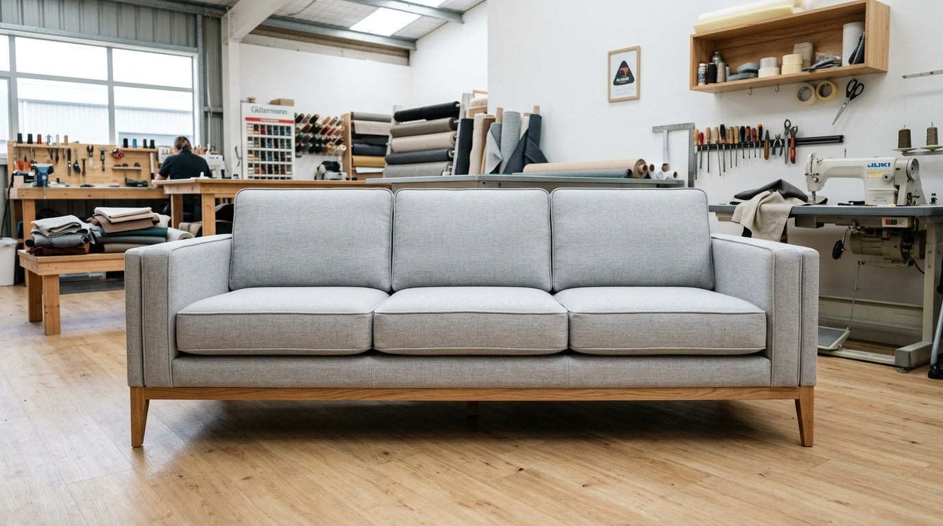 Beautifully reupholstered sofa after repair